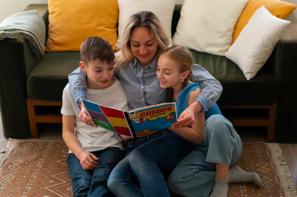 parent reading with kids